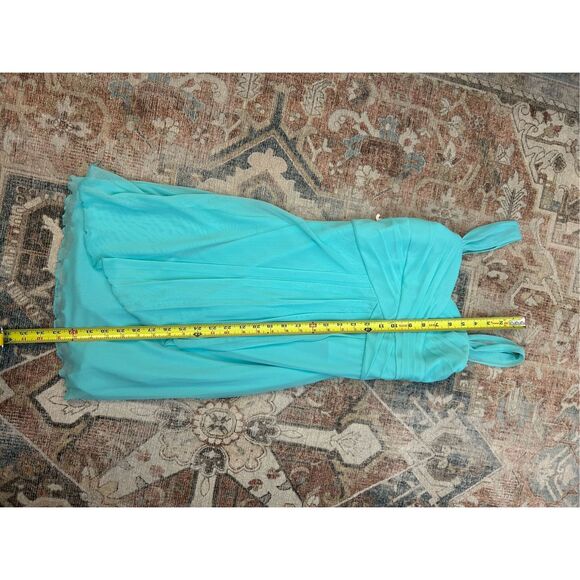 David's Bridal NWT Chiffon Light Teal Ruffle Short Dress - Girl's Sz 14, MP $79 - Picture 3 of 10